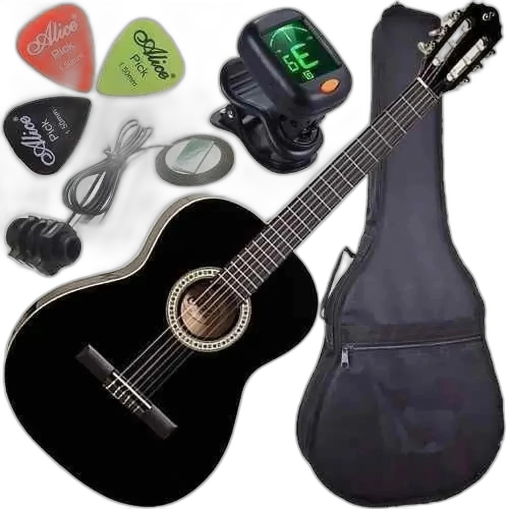 Kit Violão Eletroacústico Nylon N14 Preto Giannini Envio 24h
