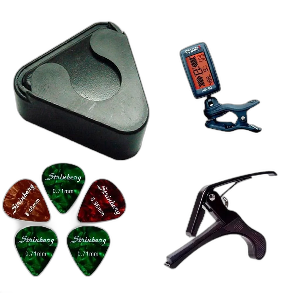 Kit Porta Palhetas + 5 Palhetas + Afinador