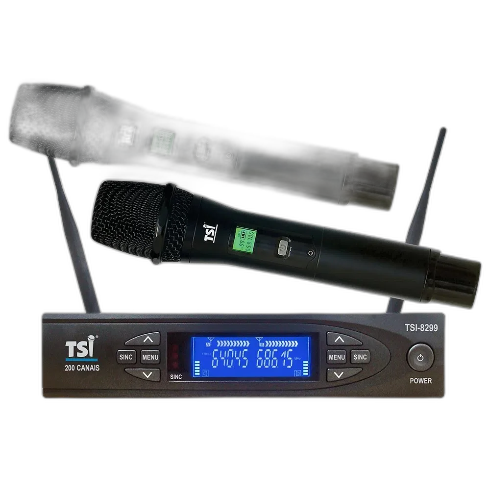 Sistema de Microfone Sem Fio Duplo de Mão 8299 UHF - TSI