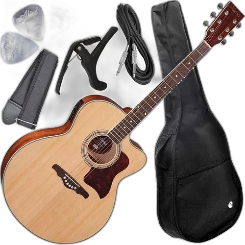Kit Violão Eletroacústico Jumbo Aço Hofma Hmj 223 Natural
