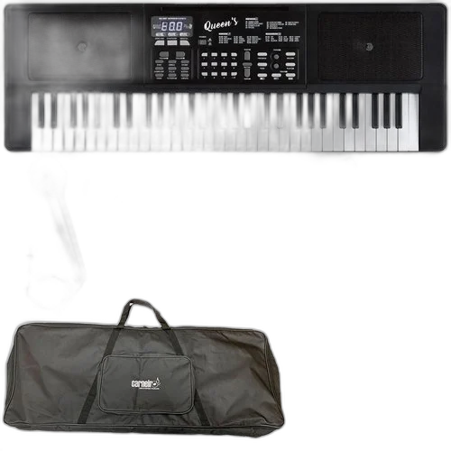 Teclado Queens 61 Teclas Com Microfone Capa Estante Banco