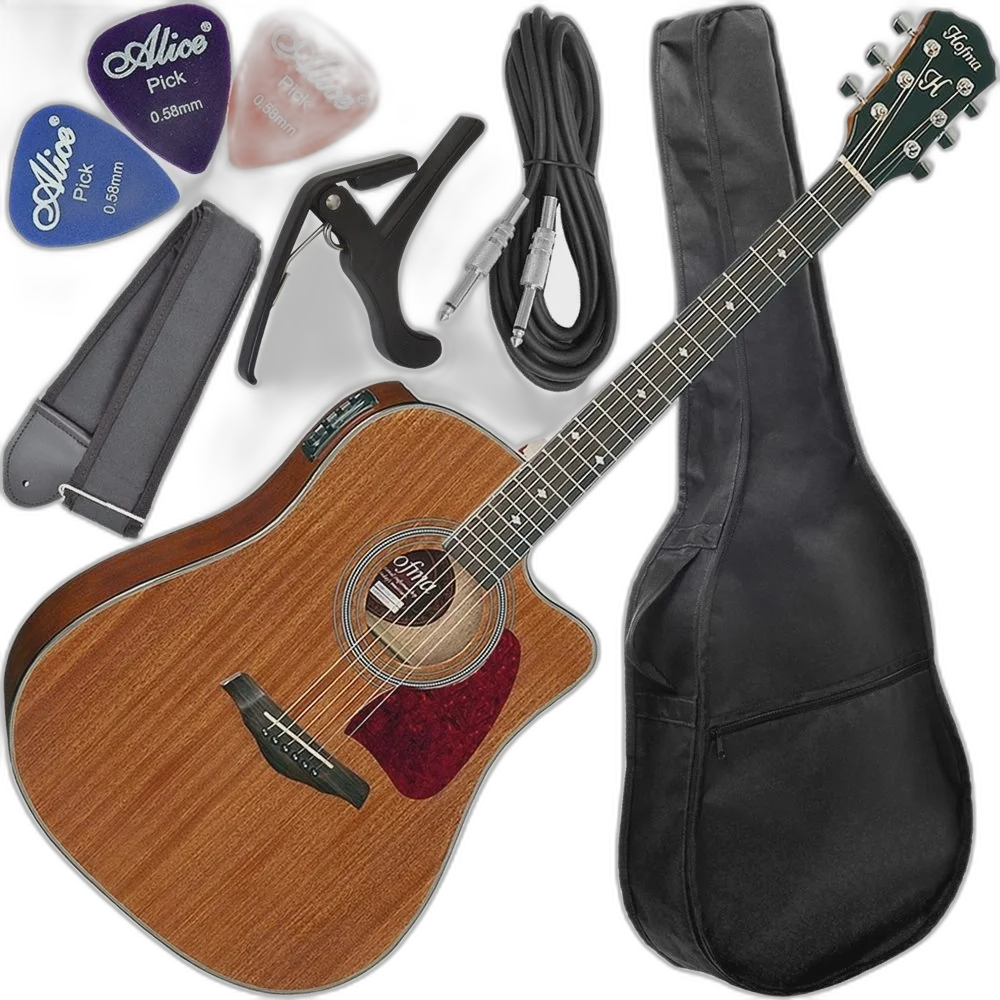 Kit Violão Hofma Eletroacústico Aço Hmf250 Natural Brilhante