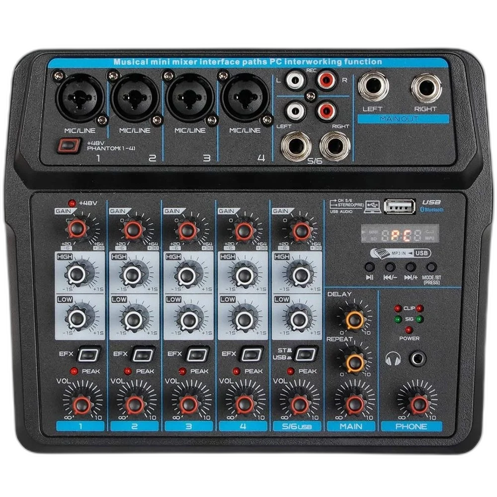 Mesa De Som U6 Boxx 6 Canais Usb Com Interface Usb P10 Xlr