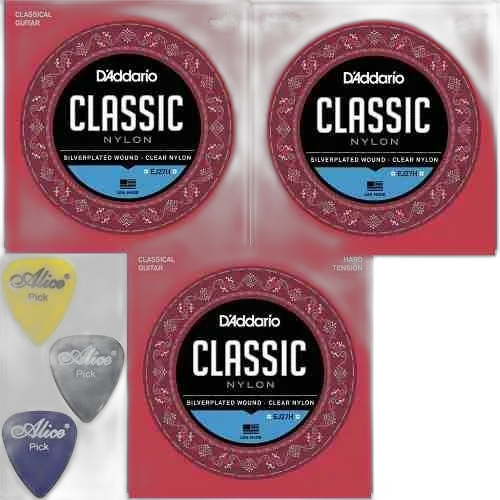 Kit 3 Encordoamento Nylon D'addario Classic Ej27h + Palhetas