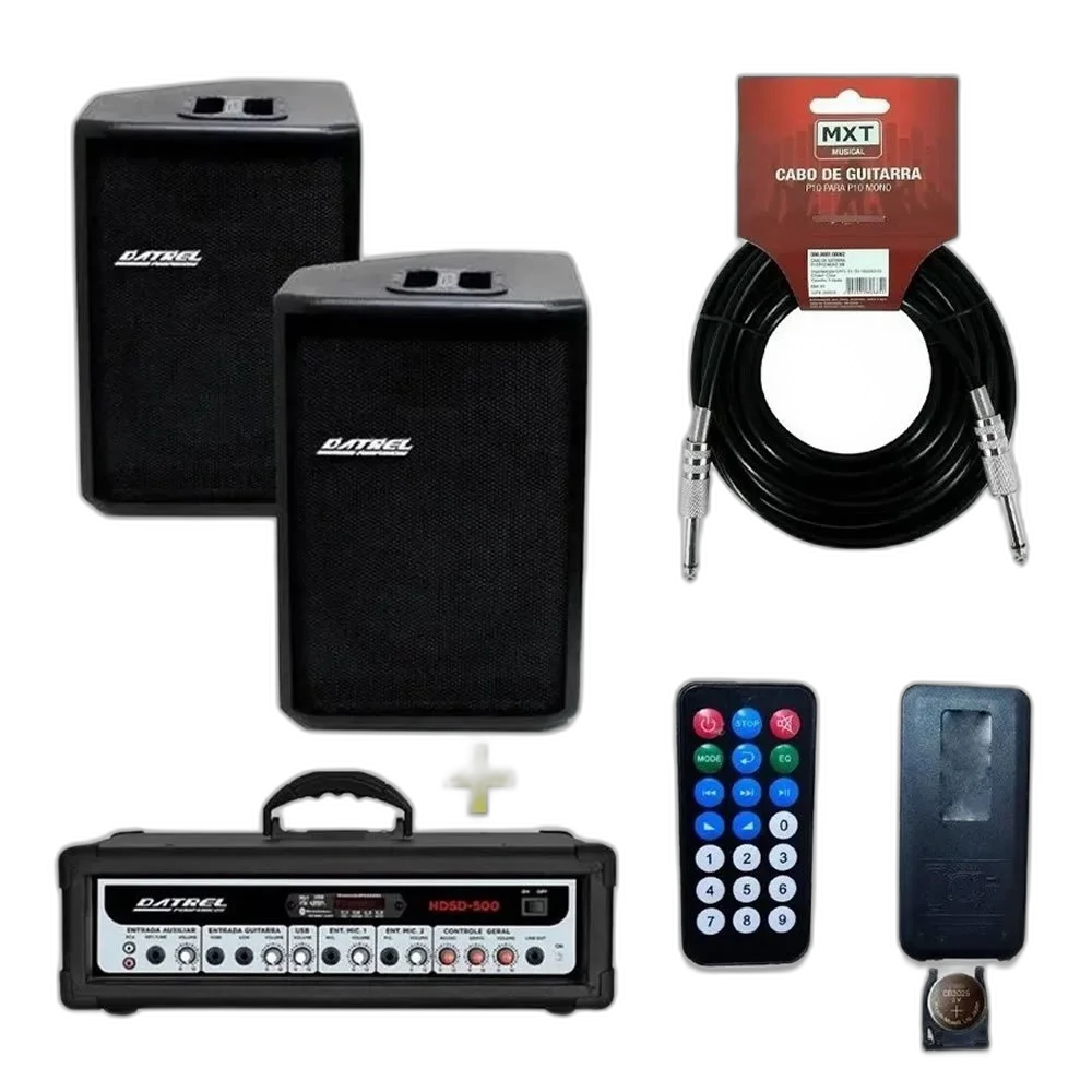Kit 2 Caixa De Som 500w + Cabeçote Cabos Brinde 500w Datrel