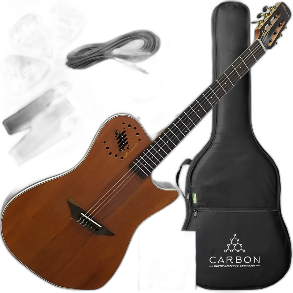 Kit Violão Marquês VN-12 Flat Nylon Elétrico Castanho