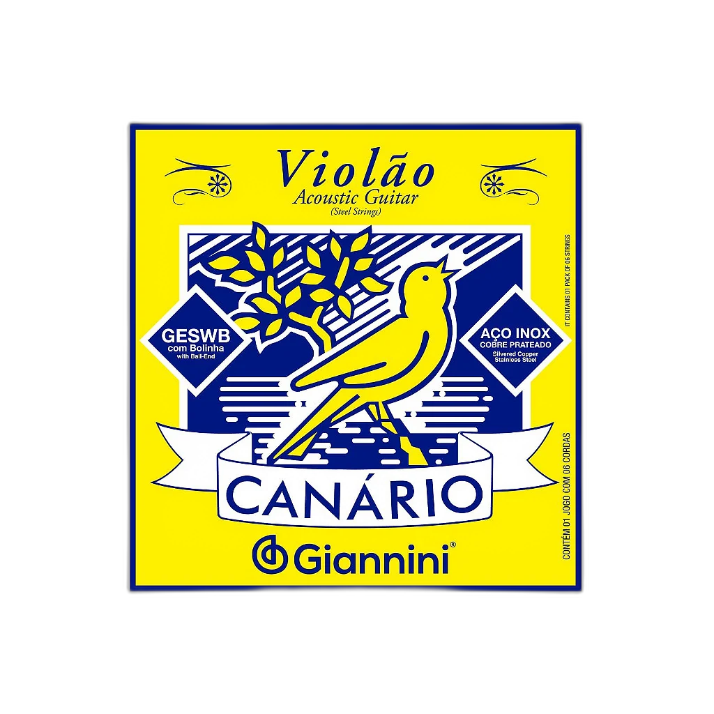 Encordoamento Violão Aço 6 cordas Giannini Canário GESWB (.011 – .045) Média com bolinha