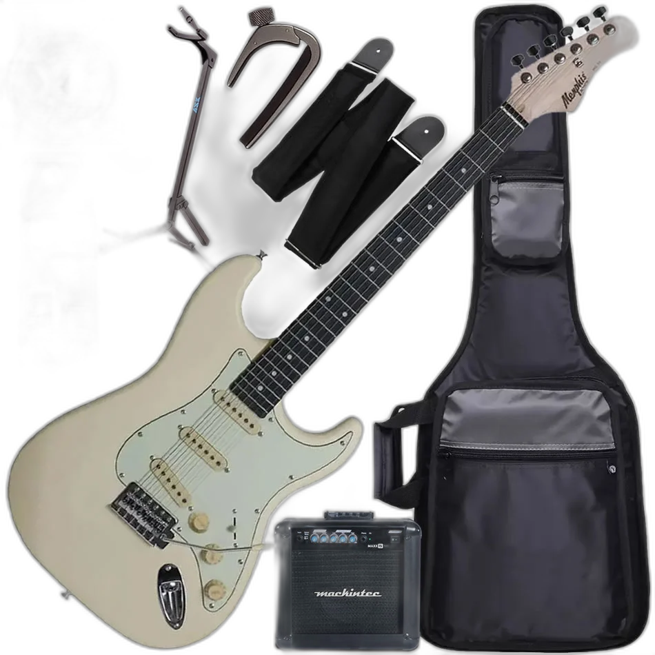 Kit Guitarra Elétrica Strato Tagima Memphis MG-30 Wh Branco Gx04