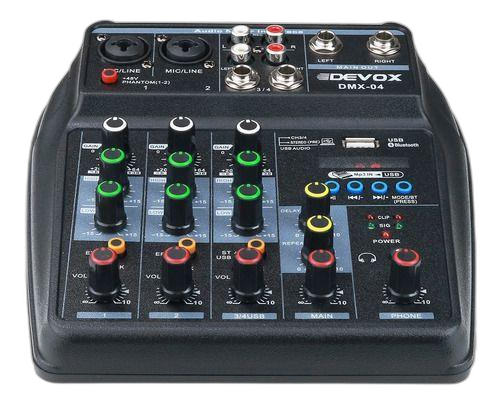 Mesa De Som Devox Dmx-04 4 Canais Bluetooth E Interface