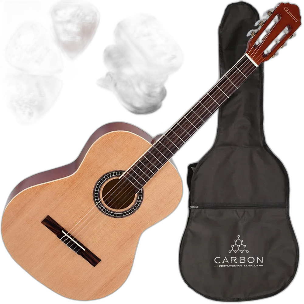 Kit Violão Giannini Gn15 Nylon Cor Natural Com Afinador Capa
