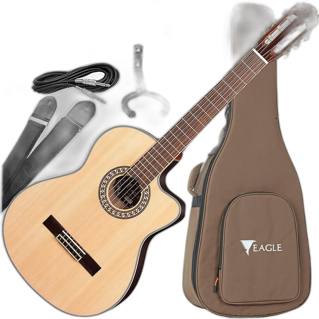 Kit Violão Eletroacústico Eagle Emn880c Nylon Clássico Cutaway Vx02