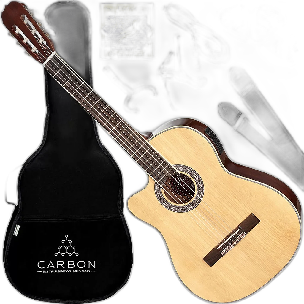 Kit Violão Clássico Canhoto Eletroacústico HMC225 Lh Natural Vx02