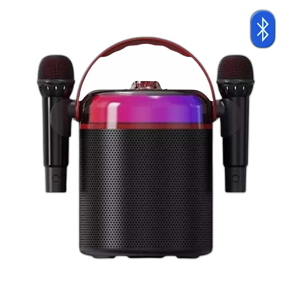 Caixa de Som Karaokê Bluetooth C/ 2 Microfones Leds RGB Ka-8388 Preto