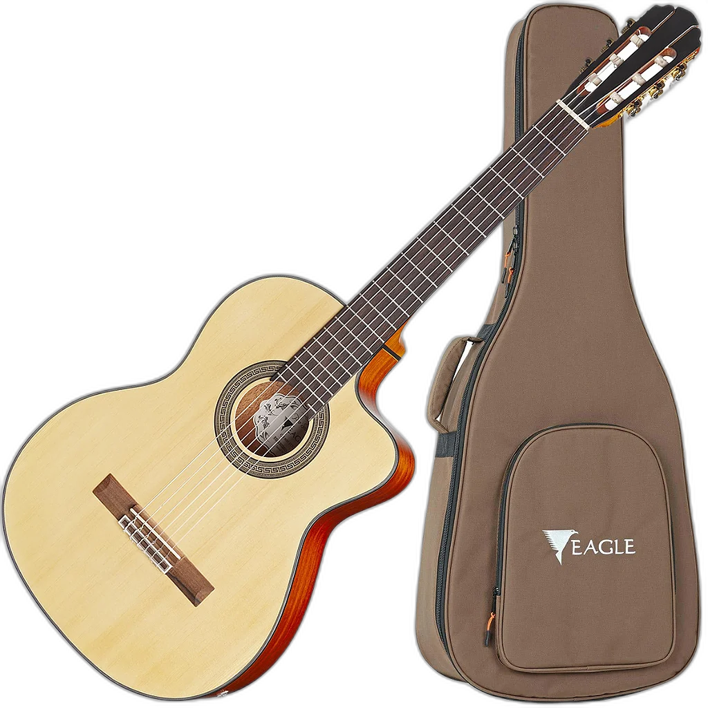 Violão Eletroacústico Eagle CH800 STNT Satin Natural Clássico Nylon Cutaway com Sistema ProMix Híbrido e Bag