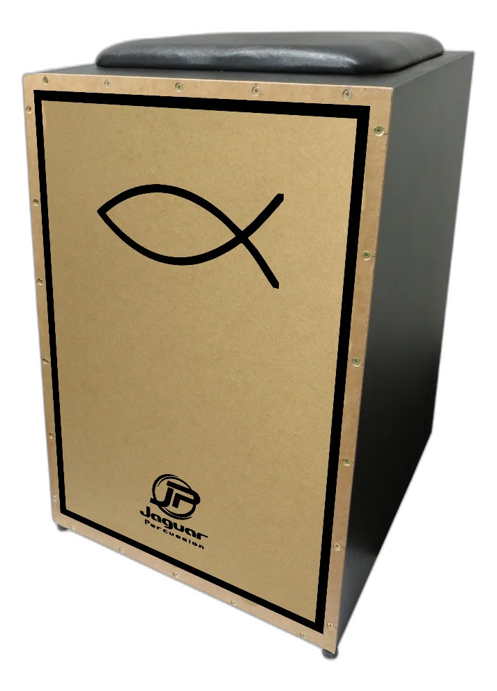 Cajon Jaguar Eletroacústico PB002 EQ Estampa Gospel Peixe + Capa