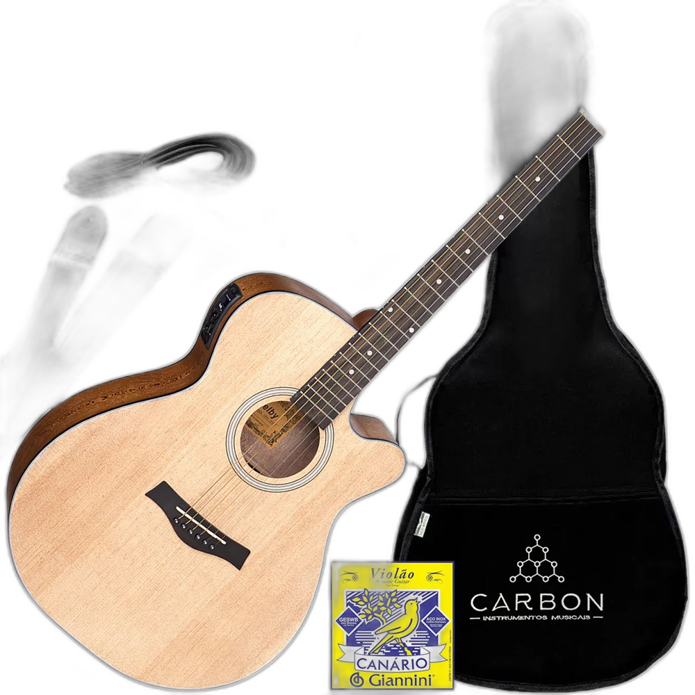 Kit Violão Eletroacústico Shelby Sga194c Stnt Natural Fosco Aço Vx02