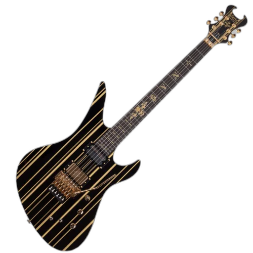 Guitarra Schecter Synyster Custom-S Black with Gold Stripes com Sustainiac e Floyd Rose 1742