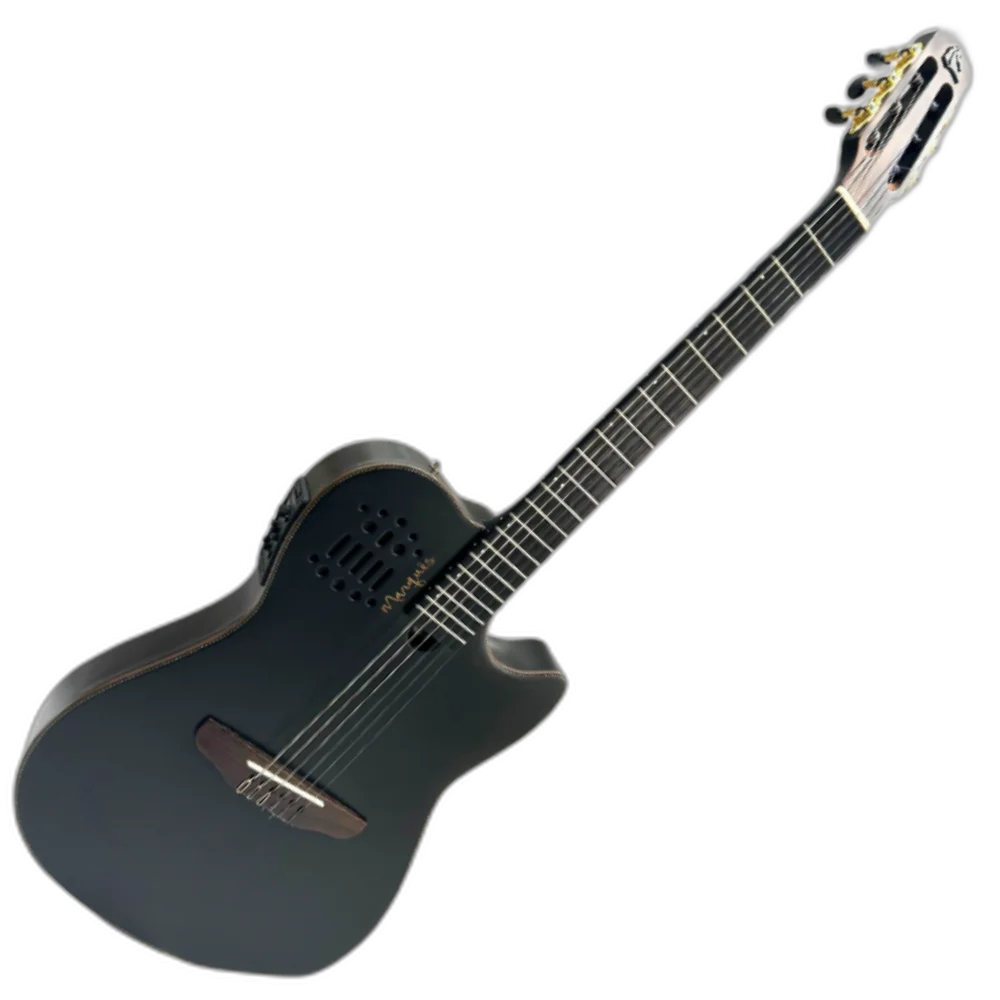 Violão Eletroacústico Marquês VN-162BKSEQ Nylon Super Flat Preto Brilhante Maciço