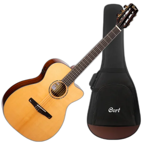 Violão Eletroacústico Cort Gold-OC8 NAT Natural Gloss OM Nylon com Engelmann Spruce e Fishman Flex Blend e Bag