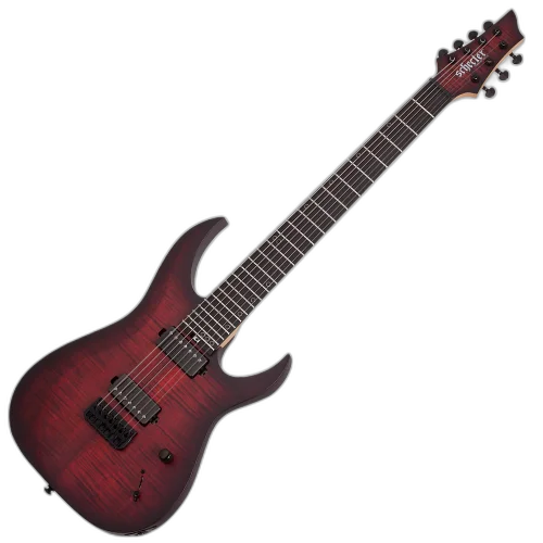 Guitarra Schecter Sunset-7 Extreme Scarlet Burst 7 Cordas com Captadores Schecter USA Pasadena e Sunset Strip HH e Ponte Hipshot Hardtail 2573