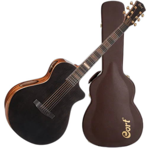 Violão Eletroacústico Cort Modern Black TBK Trans Black Gloss Modern Concert com Master Grade European Spruce e Fishman Matrix Infinity VT e Case