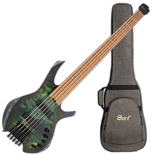Contrabaixo Cort Space 5 SDG Star Dust Green Headless 5 Cordas com Captadores Bartolini MK-1 e Ponte Mono-Rail e Bag