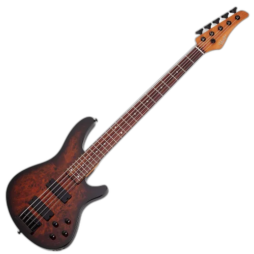 Contrabaixo Schecter CV-5 Standard Tobacco Burl 5 Cordas com Captadores Schecter Diamond J-Bucker e Ponte Schecter Custom String-Thru 3972