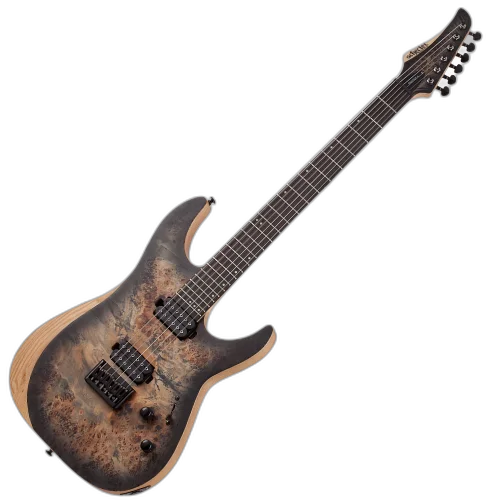 Guitarra Schecter Reaper-6 SCB Satin Charcoal Burst com Captadores Schecter Diamond UltraTron HH e Ponte Schecter Custom Hardtail String-Thru 1500