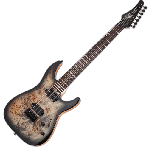 Guitarra Schecter C-7 Pro CB Charcoal Burst 7 Cordas com Captadores Schecter Diamond Decimator HH e Ponte Schecter Custom Hardtail 3637