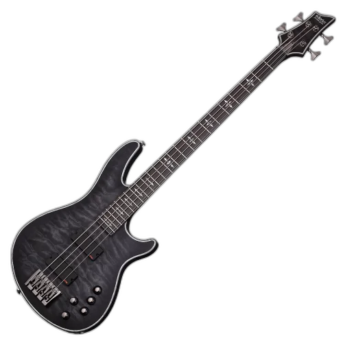Contrabaixo Schecter Hellraiser Extreme-4 STBLS See-Thru Black Satin com Captadores EMG 35TW e Ponte Schecter Custom Bass String Thru 1909