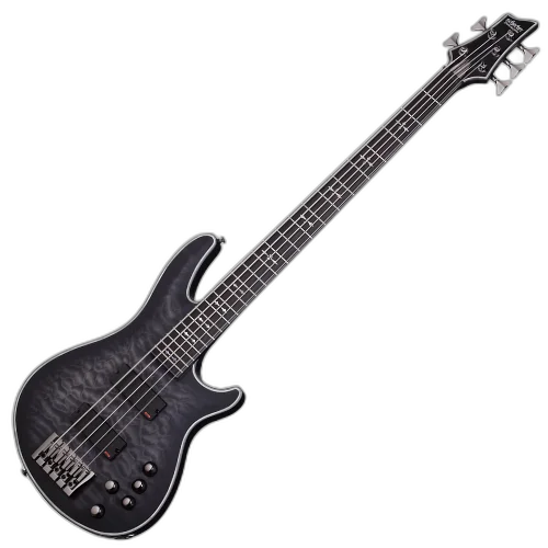 Contrabaixo Schecter Hellraiser Extreme-5 STBLS See-Thru Black Satin com Captadores EMG 40DC e Ponte Schecter Diamond Series Bass 1918