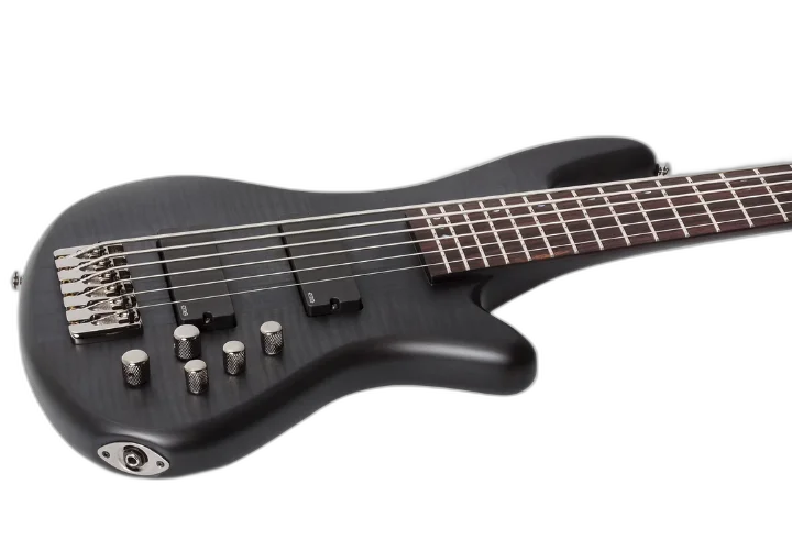 Contrabaixo Schecter Stiletto Studio-6 STBLS See-Thru Black Satin com Captadores EMG 40HZ e Ponte Schecter Custom Bass String-Thru 2731