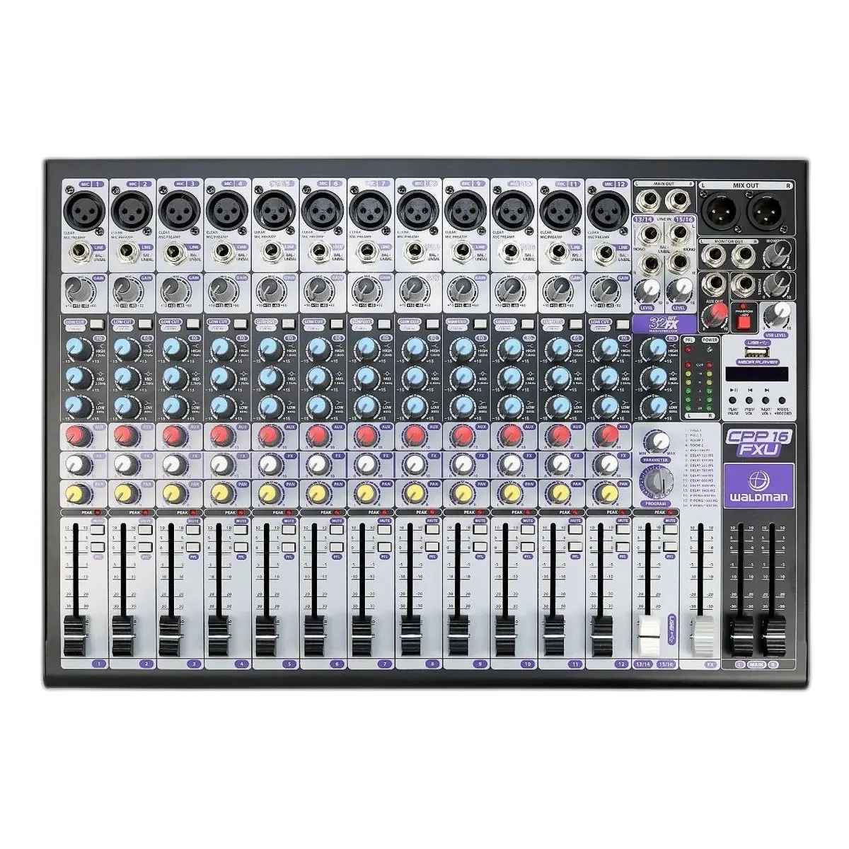 Mesa de Som Waldman CPP-16FXU 16 Canais (12 XLR) com Efeitos e USB