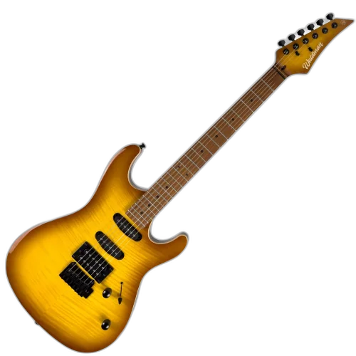 Guitarra Waldman WIS160 FAM Flamed Amber com Captadores HSS Cerâmicos e Ponte Tremolo Vintage 2 Pivôs