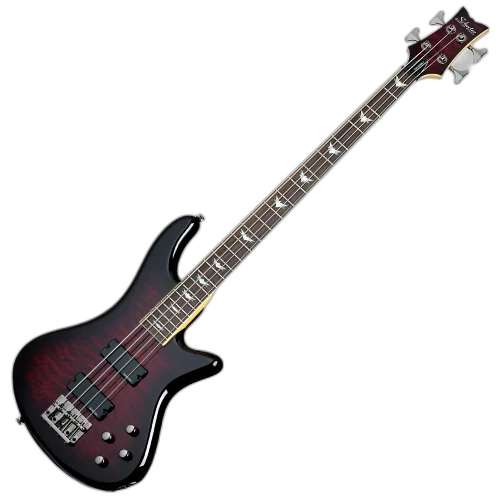 Contrabaixo Schecter Stiletto Extreme-4 Black Cherry com Top Maple Figured, Captadores Diamond Bass Humbucker e Pré Ativo 2 Bandas 2500