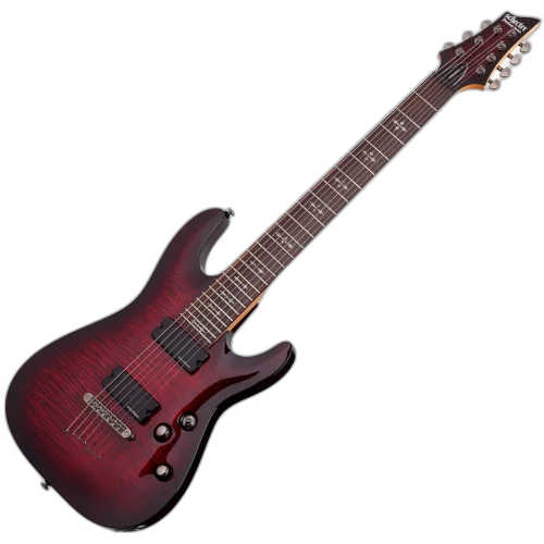Guitarra Schecter Demon-7 Crimson Red Burst com Captadores Duncan Designed HB-105/7 HH e Ponte Schecter Custom Hardtail String-Thru 3249
