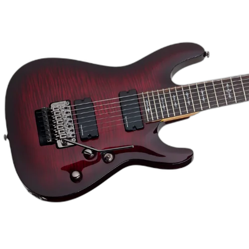 Guitarra Schecter Demon-7 FR Crimson Red Burst com Captadores Diamond Active HB-105S HH e Ponte Floyd Rose Special 3260