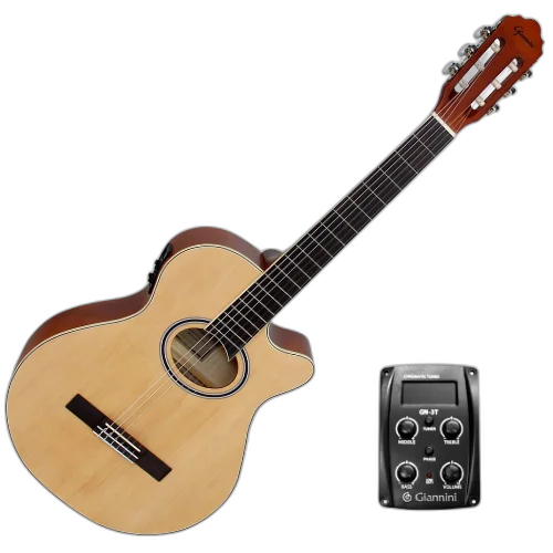 Violão Eletroacústico Giannini Performance GNF-1D CEQ Natural Satin NS com Equalizador GN-3T Ativo 3 Bandas e Afinador