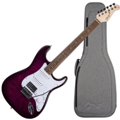 Guitarra Seizi Vintage Budokan Plus Quilted Purple com Tampo Quilted Maple Captadores Seizi Jutsu Alnico V HSS Ponte Flutuante 2 Pivôs Ferragens Cromadas e Bag Premium 10360722