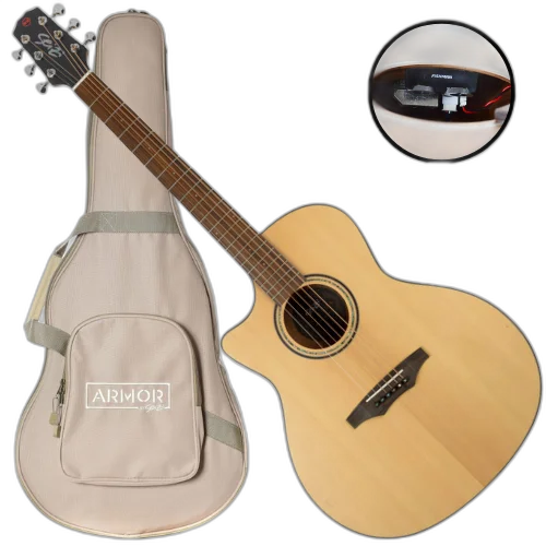 Violão Eletroacústico Seizi Supreme Ryu Cutaway Canhoto Spruce Natural Satin com Tampo Spruce Sólido Pré Fishman Sonitone e Bag Armor 10361105