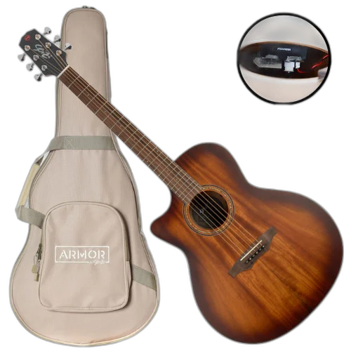 Violão Eletroacústico Seizi Supreme Ryu Cutaway Canhoto Mahogany Burst com Tampo Mahogany Sólido Pré Fishman Sonitone e Bag Armor 10361103