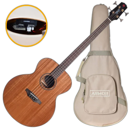 Baixolão Eletroacústico Seizi Supreme Godzilla Bass Gold Mahogany Gloss com Captador Fishman Sonitone Cordas de Aço Madeira Mahogany Laminado e Bag