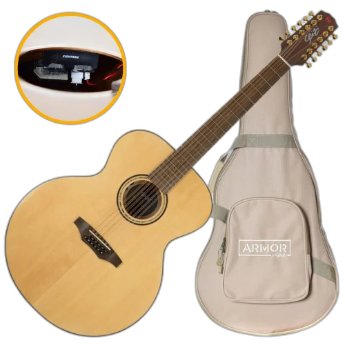 Violão Eletroacústico Seizi Supreme Godzilla 12 Spruce Natural Gloss com Captador Fishman Sonitone Cordas de Aço Madeira Flamed Maple Laminado e Bag 10361095