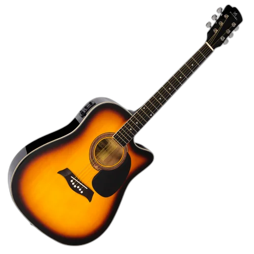 Violão Eletroacústico Michael Folk Cutaway VMF361 SB (Sunburst) com Tampo Linden Pré Michael 3 Bandas Tarraxas com Borboletas Filete Múltiplo ABS e Encordoamento Aço