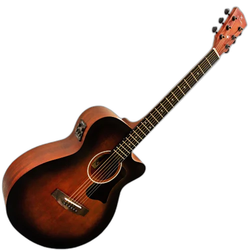 Violão Eletroacústico Michael Enigma VME620 TB (Tobacco Burst) com Tampo Spruce Pré Michael Cleverly Tarraxas Matte Black Die Cast Encordoamento Aço e Acabamento Open Pore