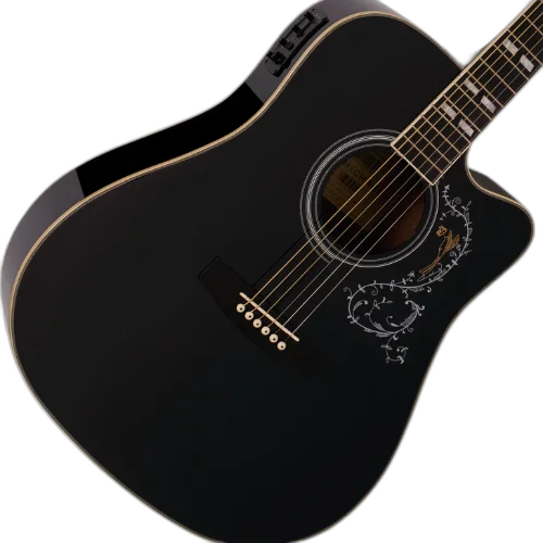 Violão Eletroacústico Michael Folk Freebird VMF420 BK (Black) com Tampo Spruce Pré Michael SE-41 Tarraxas Die Cast Encordoamento Aço e Acabamento Brilhante