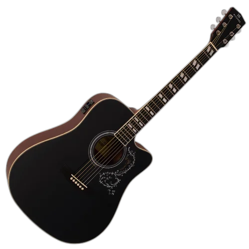 Violão Eletroacústico Michael Folk Freebird VMF440 BT (Black Top) com Tampo Spruce Pré Michael Cleverly Tarraxas Die Cast Encordoamento Aço e Acabamento Brilhante