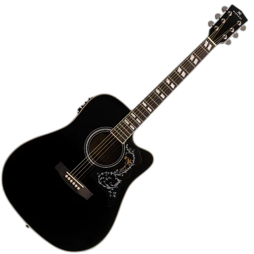 Violão Eletroacústico Michael Folk Freebird VMF430 BK (Black) com Tampo Spruce Pré Michael Effex Tarraxas Die Cast Encordoamento Aço e Acabamento Brilhante