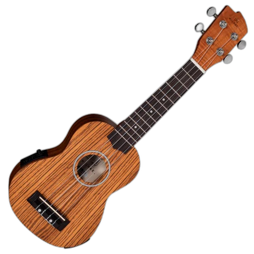 Ukulele Soprano Eletroacústico Michael MK21 ZBE Natural com Tampo Zebra Wood Fundo e Laterais Zebra Wood Braço Nato Escala Blackwood e Equalizador Michael