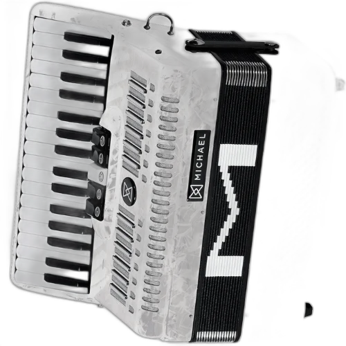 Acordeon Michael ACM6005N Branco Perolado 60 Baixos 5 Registros 3ª Voz 34 Teclas Palhetas Aço Inoxidável Fole Linho Couro Bag Mochila com Rodinhas e Alça